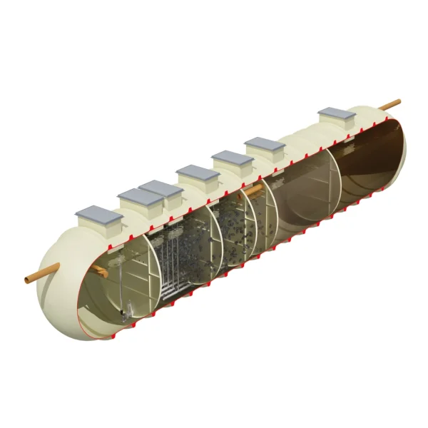 BioFicient kereskedelmi szennyvíztisztító berendezések MBBR technológiával, 40 - 300 LE (lakosegyenérték) közötti méretben, 8 - 60 m3/nap kapacitásokkal, egytartályos kivitelben